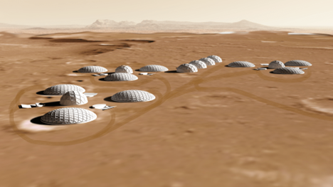 Illustration der hypothetischen Stadt Aleph auf dem Mars