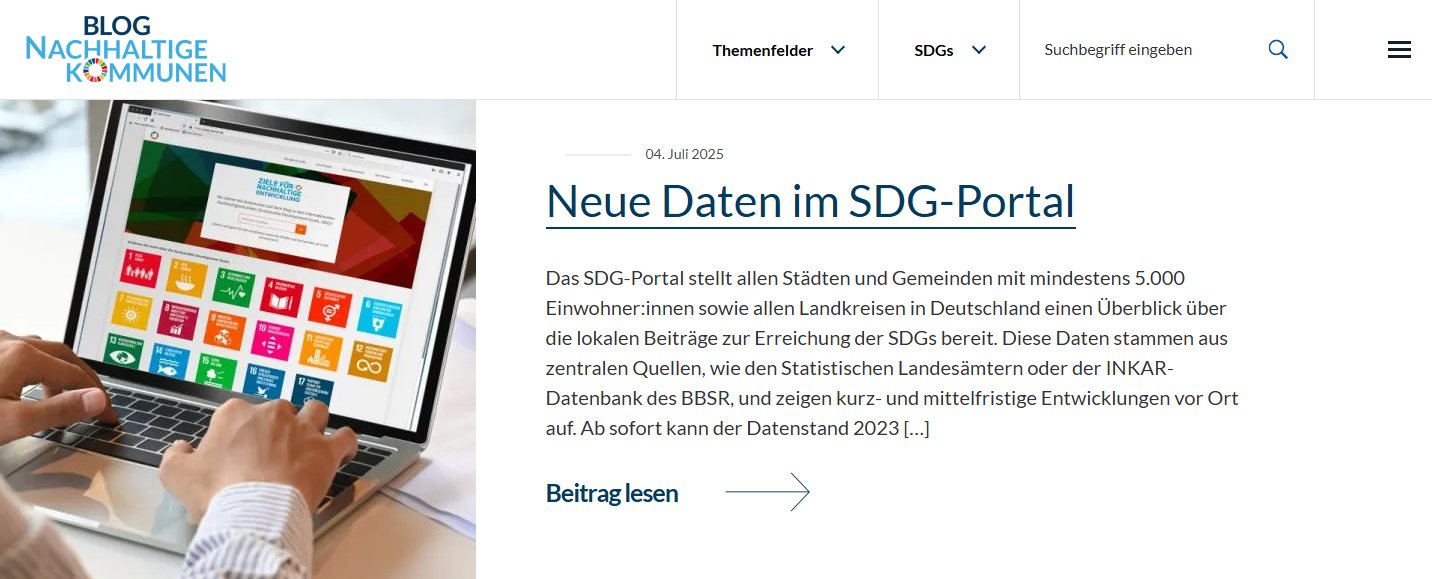 Screenshot der Website "Portal für Nachhaltige Kommunen"