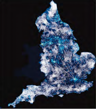 Visualisierung der Netzwerkstruktur von Kommunikation in Großbritannien.